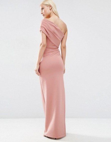 ASOS One Shoulder Panel Scuba Maxi Dress With Exposed Zip in mink ~ evening luxe dresses ~ luxury style gowns ~ long elegant occasion wear ~ glamour - flipped