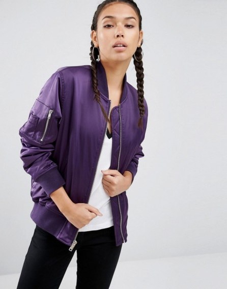 ASOS Ultimate Bomber Jacket in purple. On-trend jackets | shop the trend | trending fashion | casual clothing | weekend style - flipped