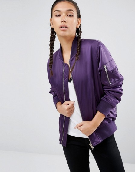 ASOS Ultimate Bomber Jacket in purple. On-trend jackets | shop the trend | trending fashion | casual clothing | weekend style