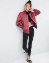 ASOS Ultimate Bomber Jacket in berry – casual satin jackets – silky outerwear – women’s fashion