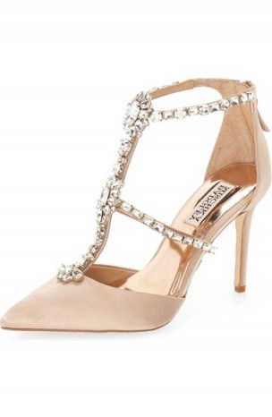 Badgley Mischka Decker Crystal Embellished T-Strap Pump, jewel embellishments, princess shoes, occasion heels, pointed toe pumps, evening glamour, glamorous party feet - flipped