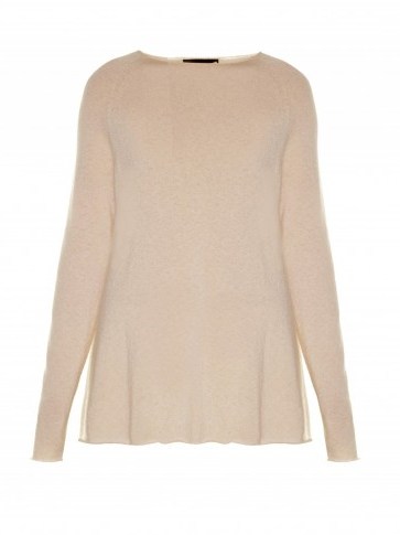 THE ROW Banny slash-neck cashmere and silk-blend sweater. Pale pink sweaters | luxury designer knitwear | loose fit jumpers | Olsen twins clothing brand | chic knits | elegant fashion | effortless style | casual elegance - flipped