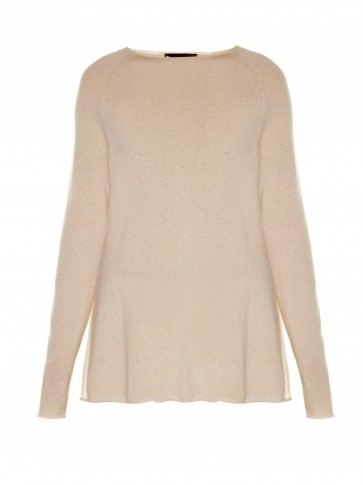 THE ROW Banny slash-neck cashmere and silk-blend sweater. Pale pink sweaters | luxury designer knitwear | loose fit jumpers | Olsen twins clothing brand | chic knits | elegant fashion | effortless style | casual elegance
