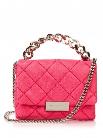 STELLA MCCARTNEY Beckett mini faux-suede cross-body bag ~ hot pink bags ~ luxe handbags - flipped
