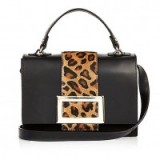 River Island Black leather animal print boxy handbag – glamorous leopard printed bags – chic top / grab handle – crossbody handbags