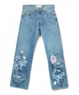 BLISS AND MISCHIEF BLUE EMBROIDERED WILD FLOWER CROPPED HIGH RISE JEANS. Blue denim | floral embroidery | casual fashion | weekend style clothing