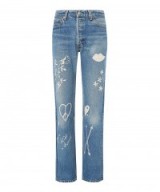 BLISS AND MISCHIEF STUDY HALL GRAFFITI PRINTED STRAIGHT LEG JEANS. Blue denim | casual fashion | weekend style clothing