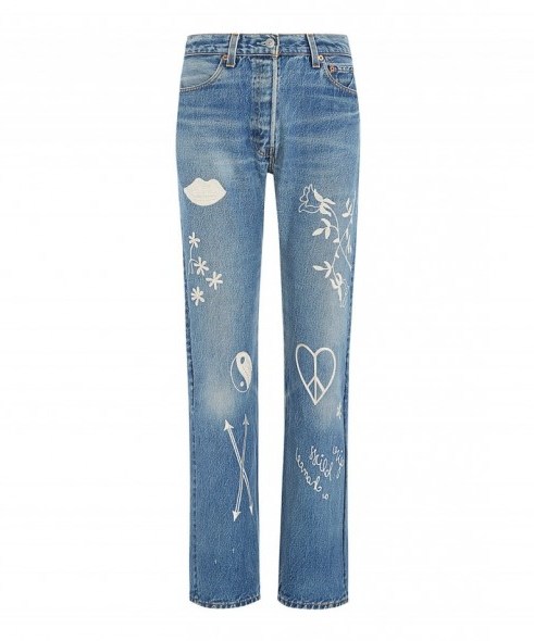 BLISS AND MISCHIEF STUDY HALL GRAFFITI PRINTED STRAIGHT LEG JEANS. Blue denim | casual fashion | weekend style clothing - flipped