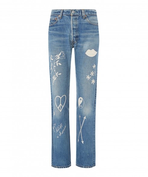 BLISS AND MISCHIEF STUDY HALL GRAFFITI PRINTED STRAIGHT LEG JEANS. Blue denim | casual fashion | weekend style clothing