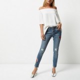 River Island Blue embroidered Alannah relaxed skinny jeans. Blue denim | casual fashion | butterfly embroidery