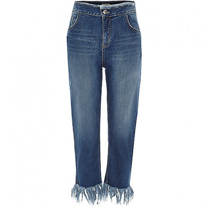 River Island Blue wash frayed cropped boyfriend jeans – crop leg – weekend fashion – summer style denim