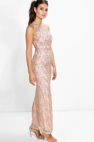 BOOHOO BOUTIQUE CHER ALL OVER EMBELLISHED MAXI DRESS in pink – long column dresses – evening wear – glamorous occasion fashion – party princess - flipped