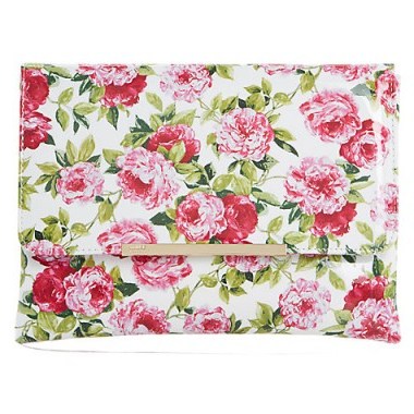 Dune Beaut Floral Clutch Bag ~ flower printed evening bags ~ occasion accessories ~ pink green & white prints - flipped