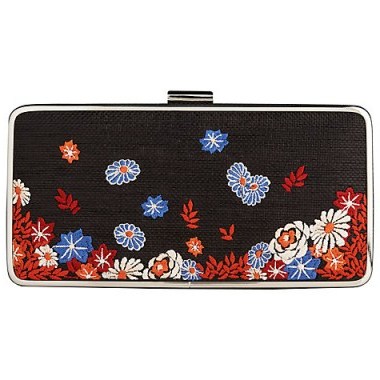L.K. Bennett Nora Box Clutch Bag, Black ~ floral embroidery ~ flower embroidered evening bags ~ occasion accessories - flipped