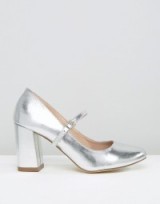 Carvela Kool Mary Jane High Heeled Shoes silver ~ high block heels ~ metallic Mary Janes ~ almond toe