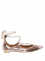 AQUAZZURA Christy sequinned flats ~ dressy sequin shoes ~ embellished flat shoes ~ pointed toe feminine ankle ties ~ pointy