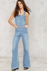 Citizens of Humanity Katie Denim Overalls. Light blue denim dungarees | casual fashion | weekend style clothing | wide flared leg | cross back | flares