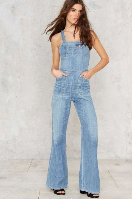 Citizens of Humanity Katie Denim Overalls. Light blue denim dungarees | casual fashion | weekend style clothing | wide flared leg | cross back | flares - flipped