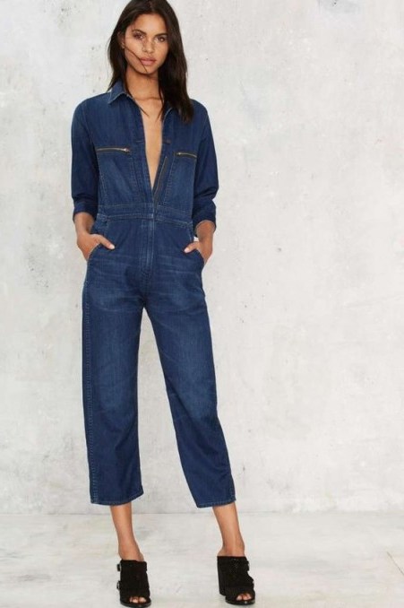 Citizens of Humanity Sylvie Denim Jumpsuit. Dark blue denim jumpsuits | cropped leg | casual fashion | weekend style - flipped