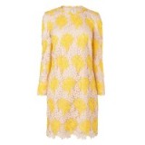 L.K. Bennett Claudett Buttercup Shift Dress yellow ~ crochet flowers ~ long sleeved lace dresses ~ scalloped hem