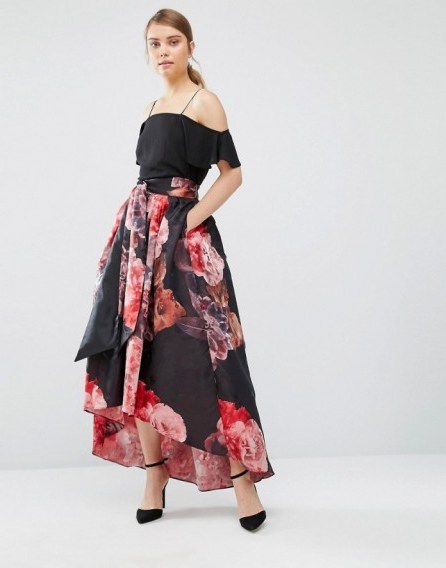 Coast Maiden Tie Floral Skirt ~ bold flower printed skirts ~ occasion fashion ~ tie front ~ dipped hemline ~ feminine style - flipped