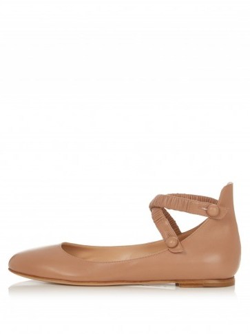 GIANVITO ROSSI Crossover-strap leather flats ~ nude pink flat shoes ~ crossover ankle straps ~ casual chic ~ luxe accessories ~ round toe ~ crisscross strap - flipped