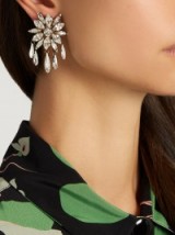 SHOUROUK Crystal-embellished clip-on earrings ~ designer statement jewellery | large floral earrings