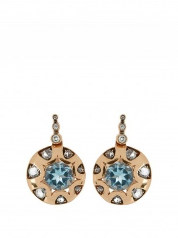 SELIM MOUZANNAR Diamond & aquamarine Mille et une Nuits earrings ~ small round drop earrings ~ diamonds ~ aquamarines ~ luxe accessories ~ fine jewellery - flipped