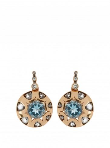 SELIM MOUZANNAR Diamond & aquamarine Mille et une Nuits earrings ~ small round drop earrings ~ diamonds ~ aquamarines ~ luxe accessories ~ fine jewellery