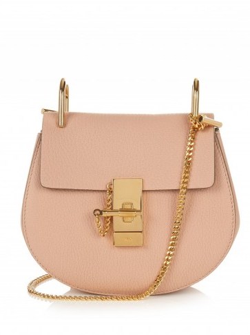 CHLOÉ Drew mini leather cross-body bag ~ light pink crossbody bags ~ luxe handbags ~ luxury accessories ~ gold tone metal chain - flipped