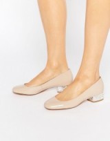 Dune Bijoux Nude Patent Ballerina With Jewel Heel ~ luxe style ballerinas ~ luxury look ~ embellished flats ~ jewelled block heels ~ chic flat shoes