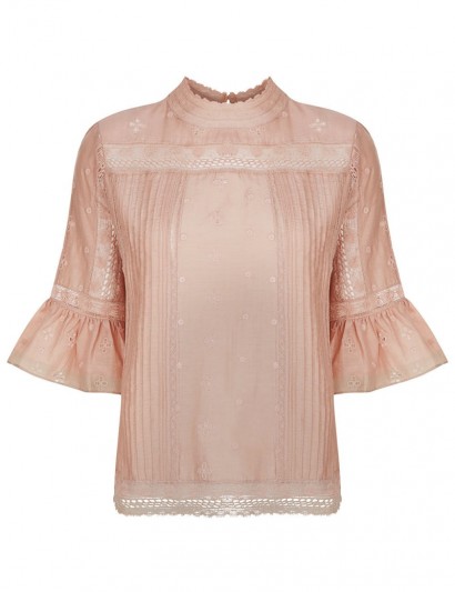 ULLA JOHNSON Dusty Rose Fluted Annushka Blouse. Feminine style tops | designer blouses | vintage style fashion | casual luxe clothing