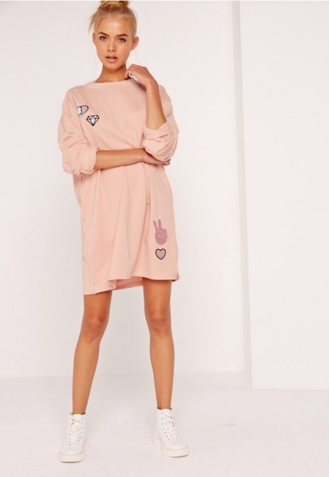 missguided embroidered emoji sweatshirt dress pink ~ weekend fun ~ chill in style ~ sports luxe sweatshirts ~ casual dresses - flipped