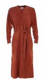 Tibi FEATHERWEIGHT SUEDE DRESS burnt paprika ~ luxe style midi dresses ~ designer fashion ~ belted ~ long sleeve ~ rich Autumn colours