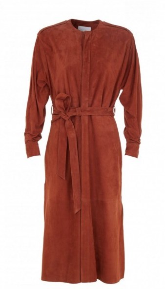 Tibi FEATHERWEIGHT SUEDE DRESS burnt paprika ~ luxe style midi dresses ~ designer fashion ~ belted ~ long sleeve ~ rich Autumn colours - flipped