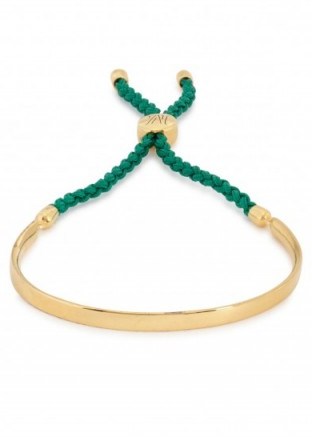 MONICA VINADER Fiji Hope 18kt gold-plated bracelet with green cord. Contemporary style jewellery | friendship bracelets | modern style | luxury look accessories - flipped