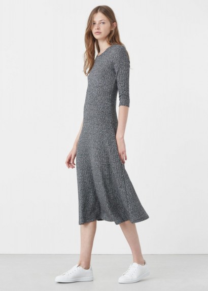 mango flecked long dress in medium heather grey. Autumn style | knitted midi dresses | knitwear | affordable chic | elegant style knits