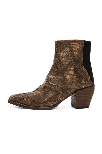 FREE PEOPLE Nevada Thunder Ankle Bootie – snake embossed leather – animal prints – cowboy – western style – chunky mid heel – casual fashion - flipped