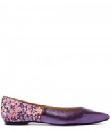 FRENCH SOLE BY APPOINTMENT TO LIBERTY PURPLE METALLIC LEATHER PENELOPE FLATS. Flat floral shoes | luxe style footwear | pointed toe