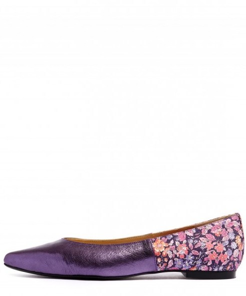 FRENCH SOLE BY APPOINTMENT TO LIBERTY PURPLE METALLIC LEATHER PENELOPE FLATS. Flat floral shoes | luxe style footwear | pointed toe - flipped