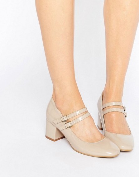 Glamorous Double Strap Mary Jane Mid Heeled Shoes stone patent ~ mid heel Mary Janes - flipped