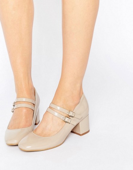 Glamorous Double Strap Mary Jane Mid Heeled Shoes stone patent ~ mid heel Mary Janes