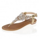 River Island Gold metallic embellished sandals. Summer flats | flat holiday shoes | jewel embellishments
