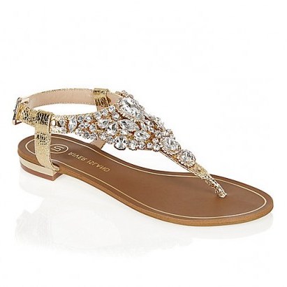 River Island Gold metallic embellished sandals. Summer flats | flat holiday shoes | jewel embellishments - flipped