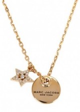 MARC JACOBS Gold tone star necklace. Designer fashion jewellery | small double pendant necklaces ~ crystal star jewelry ~ pendants