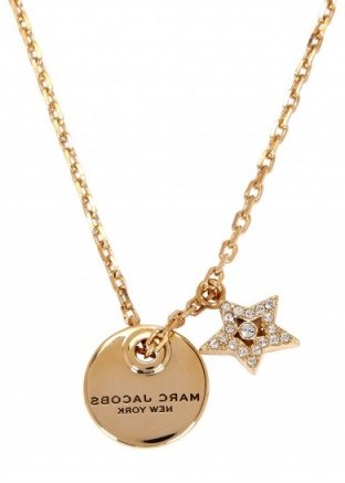 MARC JACOBS Gold tone star necklace. Designer fashion jewellery | small double pendant necklaces ~ crystal star jewelry ~ pendants - flipped