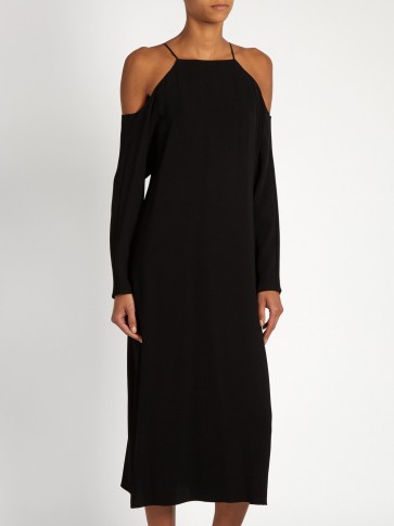 THE ROW Ikeda cold-shoulder midi dress in black. Designer cady dresses | Olsen twins luxury brand | chic fashion | elegant clothing