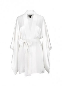 KIKI DE MONTPARNASSE AMOUR SILK KIMONO ROBE in ivory – in the style of model Rosie Huntington-Whiteley (Rosie’s from Autograph now sold out) on Instagram, 22 August 2016. Celebrity fashion | star style | designer robes | luxe wraps | luxury belted kimonos | waist tie | - flipped