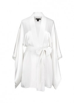 KIKI DE MONTPARNASSE AMOUR SILK KIMONO ROBE in ivory – in the style of model Rosie Huntington-Whiteley (Rosie’s from Autograph now sold out) on Instagram, 22 August 2016. Celebrity fashion | star style | designer robes | luxe wraps | luxury belted kimonos | waist tie |