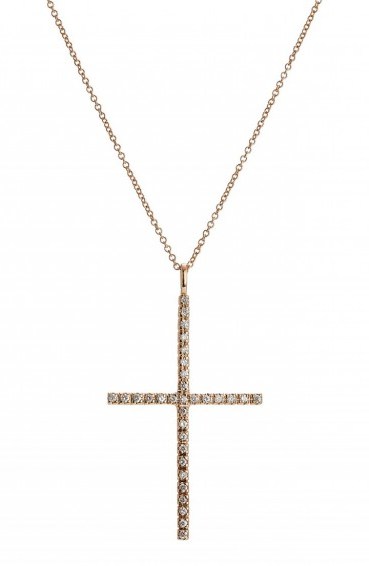 ILEANA MAKRI 18K Pink Gold Classic Cross Necklace with White Diamonds. Diamond crosses | fine jewellery | delicate pendants | luxe style necklaces - flipped